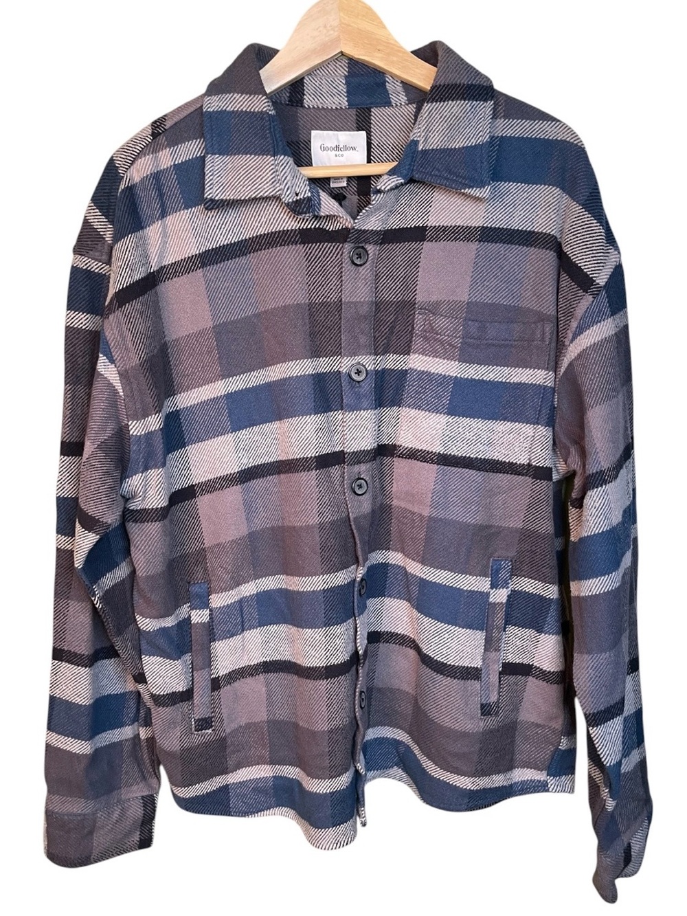 Goodfellow & Co Blue and Gray Plaid Button-Up Heavyweight Jacket Men’s Size L